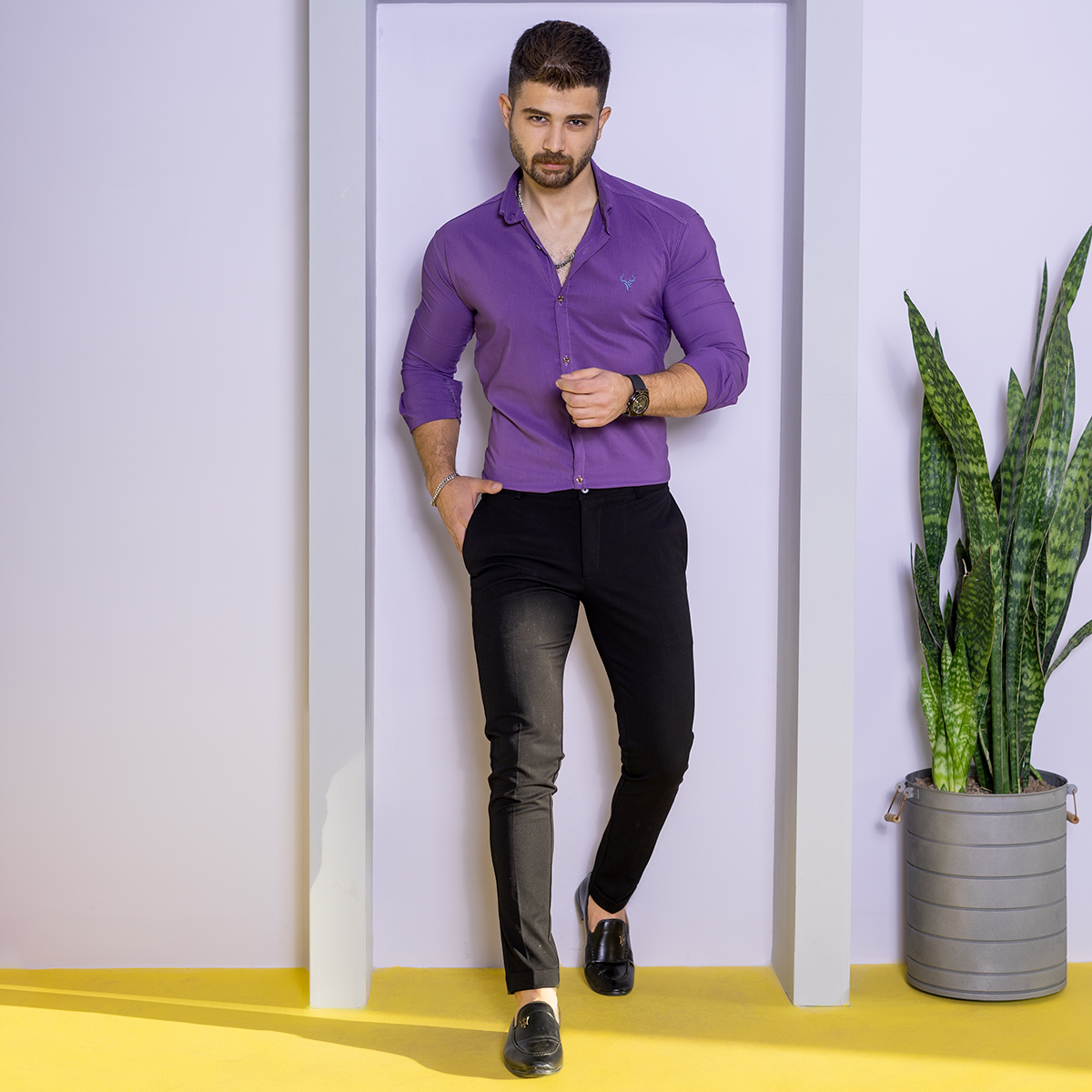 پیراهن بنفش مردانه مدل Yasin