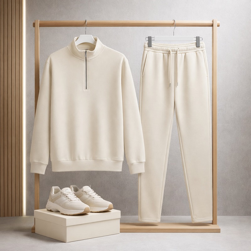 ست مردانه نیم زیپ و شلوار جاگر مدل Behshad-کرم